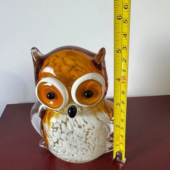 He’s Art Glass Handcrafted Glass Owl Figurine - Orange and White - Picture 6 of 7